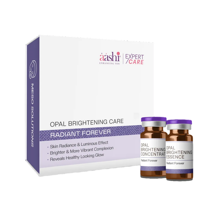 Aashi Opal Brightening Care skincare set featuring a gentle cleanser, hydrating moisturizer, and protective serum designed for sensitive and acne-prone skin.