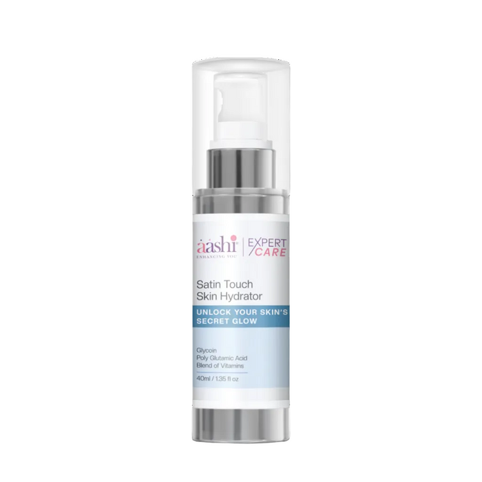 Aashi Satin Touch Skin Hydrator 40ml bottle showcasing its lightweight formula for deep hydration, perfect for achieving a soft and silky complexion.