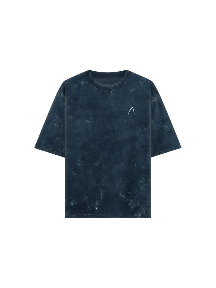 Arya Navy Blue Oversized Zodiac Libra Print Half Sleeve Cotton T-Shirt