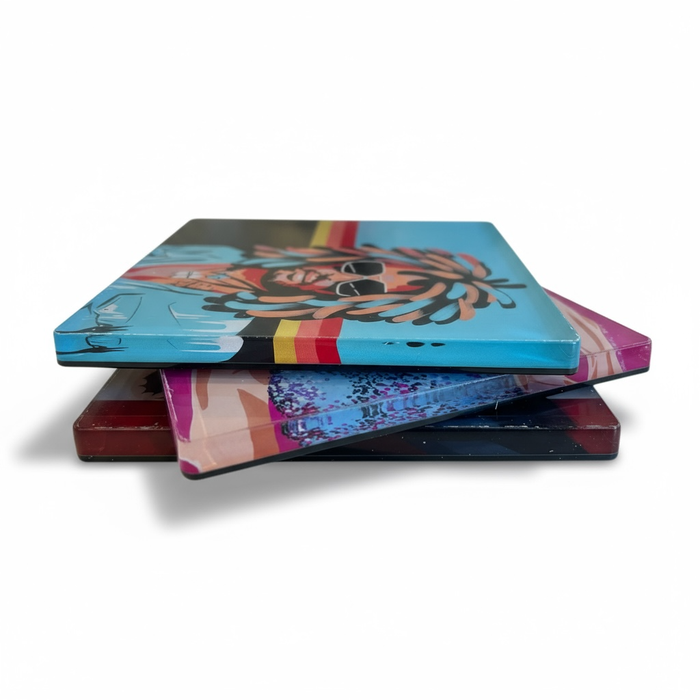 Uptripping Bowie Après Ski coaster with winter scenery and mountain design, made of durable material, perfect for protecting surfaces.