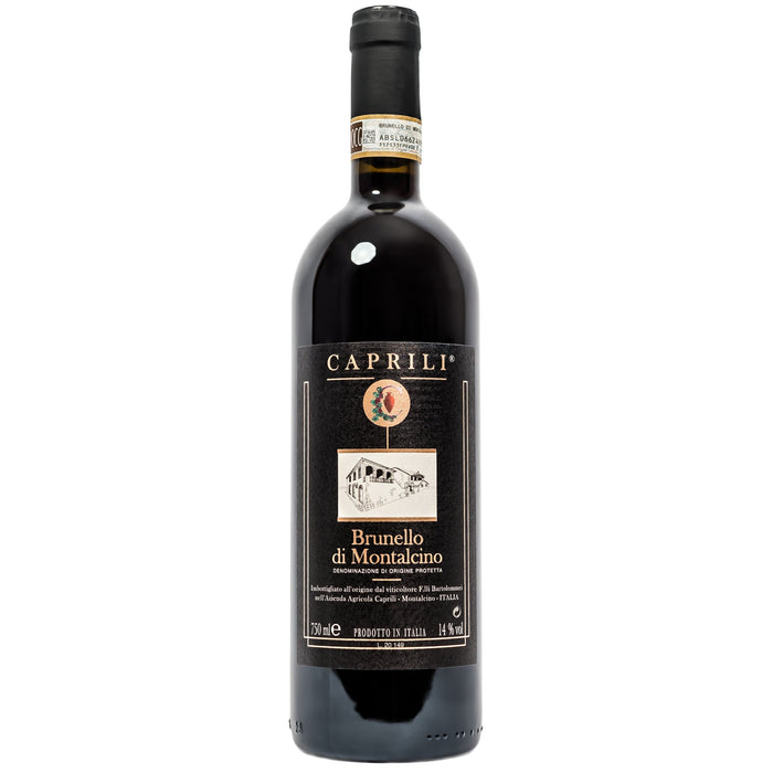 Caprili Brunello di Montalcino 2019 wine bottle with dark red label