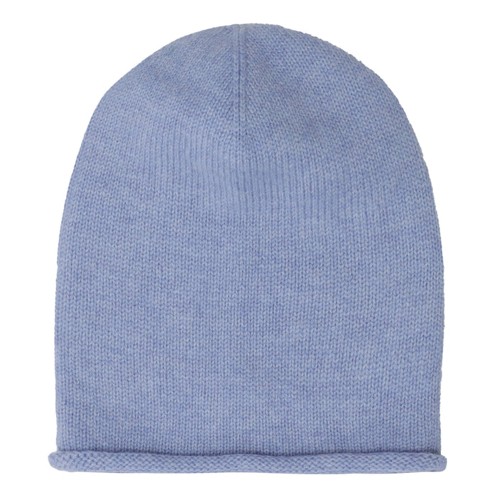 Cashmere hue i glat strik i lyseblå