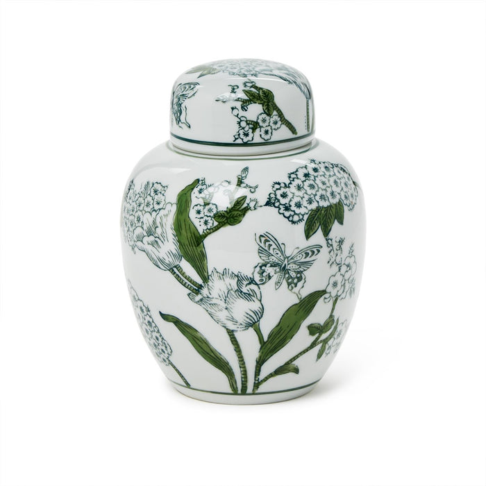 Chinoiserie Ginger 7 1/2" Jar w/ Lid Green & White