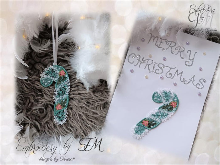 Christmas candy cane with poinsettia/4x4 hoop/two variations