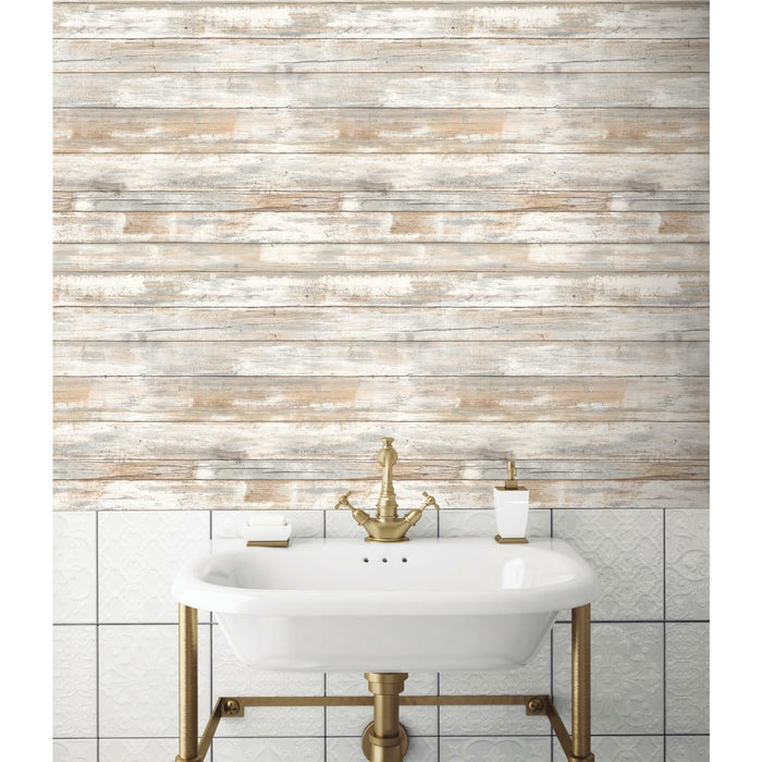 Distressed Wood Tan Peel And Stick Wallpaper - EonShoppee
