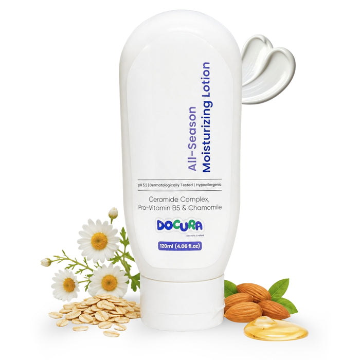 Docura All-Season Moisturizing Lotion with almonds, flowers, and capsules