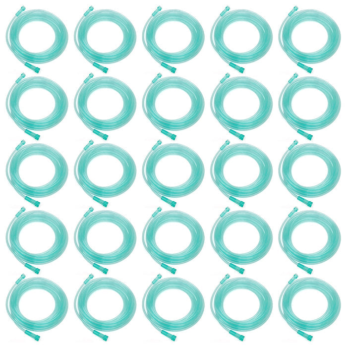 25 coils of green tubing on a white background