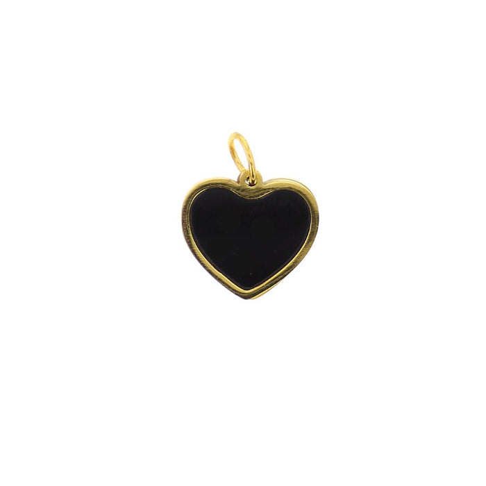 Gold-tone heart charm with glossy black center and gold loop bail