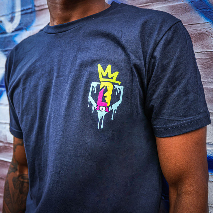 Navy Graffiti Crown youth graphic tee — front view
