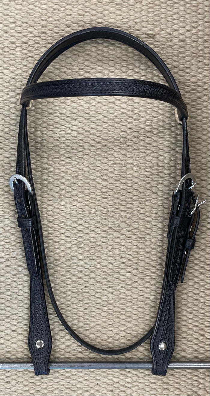 Headstall - HS14 - Basket Black w/ Rawhide Loops