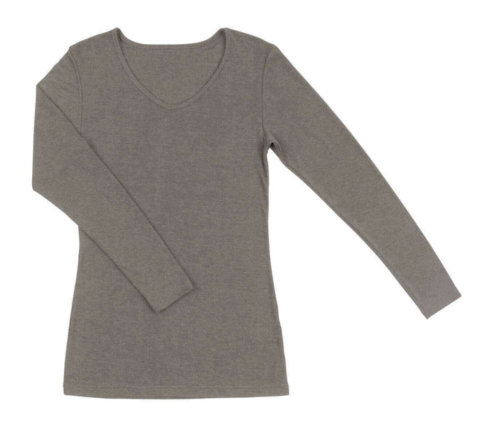 Joha uld-silke langærmet t-shirt med v-udskæring beige-0