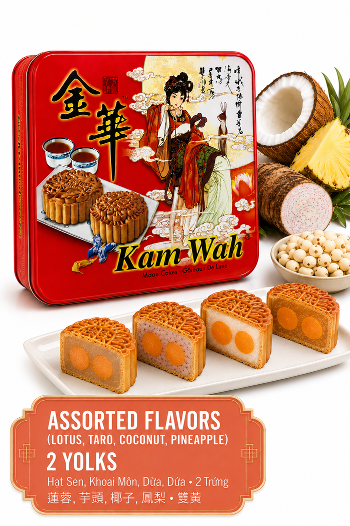 Traditional Kam Wah Assorted Mooncakes crafted with four classic flavors for Mid-Autumn celebrations 2 yolks