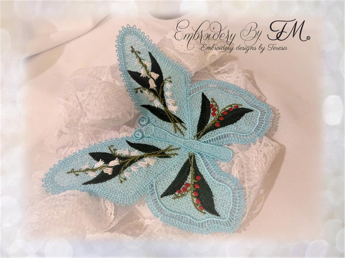 Large butterfly May / Lily of the valley /5x7 hoop