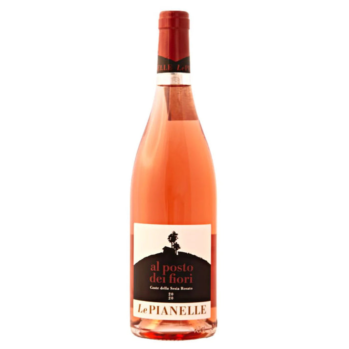 Rosé wine bottle with Le Pianelle label and red cap
