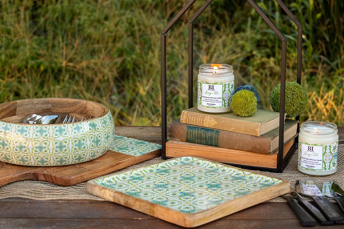 Lenger Tile Mango Wood & Enamel Bowl