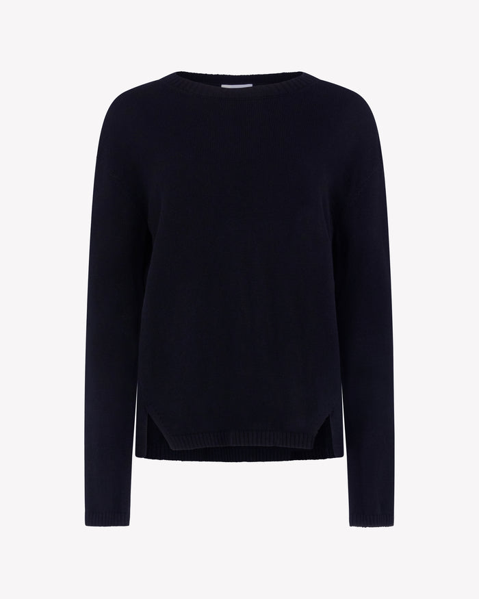 Merino Wool Relaxed Fit Jumper - Navy Blue