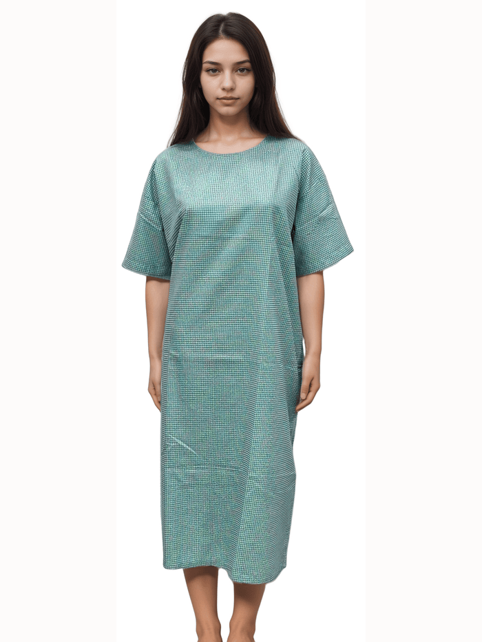 Nadi Green Checks Patient Gown | Comfortable and Stylish Hospital Wear by HICKORY - J R GARMENTS