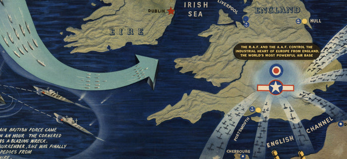 NavWarMap No. 3 - Old World War 2 Map, 1944 - Western Front, Allies vs. Nazi - US Navy Educational & Propaganda Map