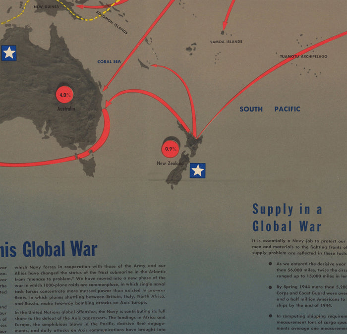 NavWarMap No. 6 - Old World War 2 Map, 1944 - US Navy Educational & Propaganda Map - Maritime Allies vs. Nazi Wall Chart