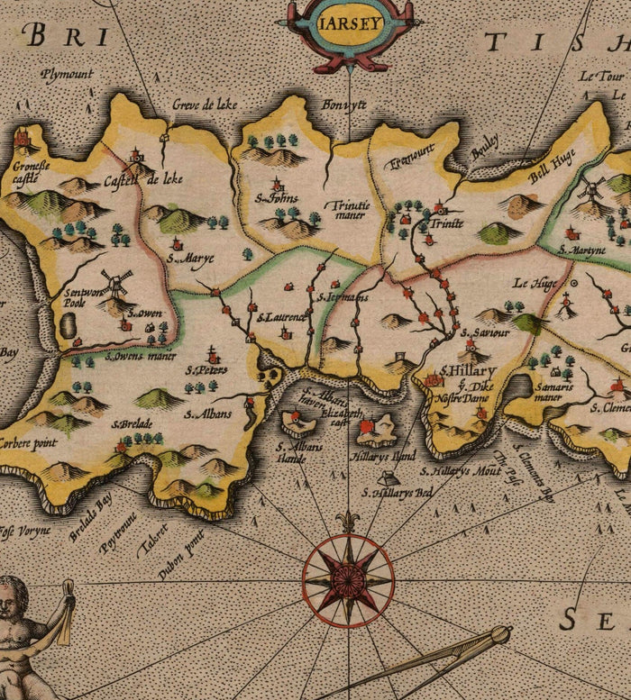 Old Map of Channel Isles, 1611 by John Speed - Jersey, Guernsey, Farne Islands, Holy Island