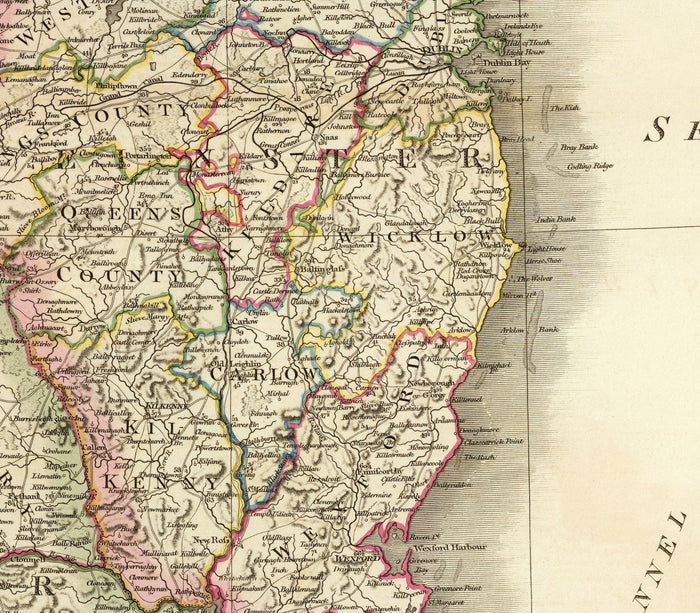 Old Map of Ireland in 1798 by W. Faden - Rare Colour Atlas Map - Dublin, Belfast, Cork