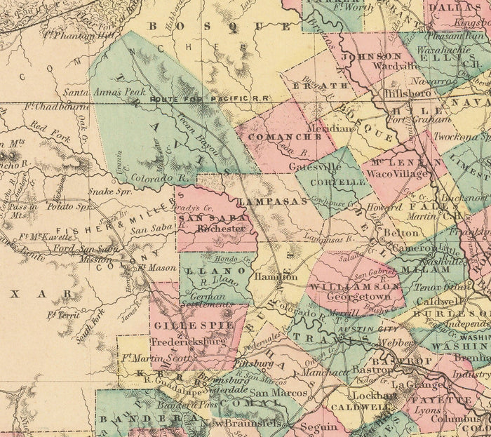 Old Map of Texas 1856 by Colton - Houston, San Antonio, Dallas, Austin, Fort Worth, El Paso