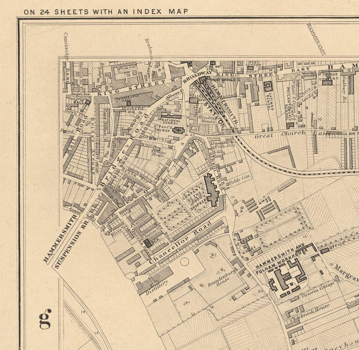 Old Map of West London in 1862 by Edward Stanford - Fulham, Brompton, Battersea, Hammersmith - SW6, SW10, SW15, SW18, SW10, SW11, SW5, W6, W14