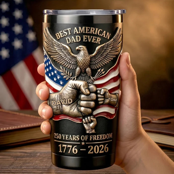 Personalized Patriotic 250 Years Of Freedom Tumbler With 1-4 Kid's Name - Father's Day Gift