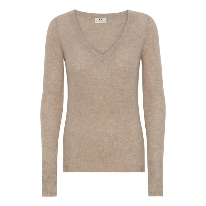 Scandinavianlux klassisk cashmere pullover med v-udskæring i beige