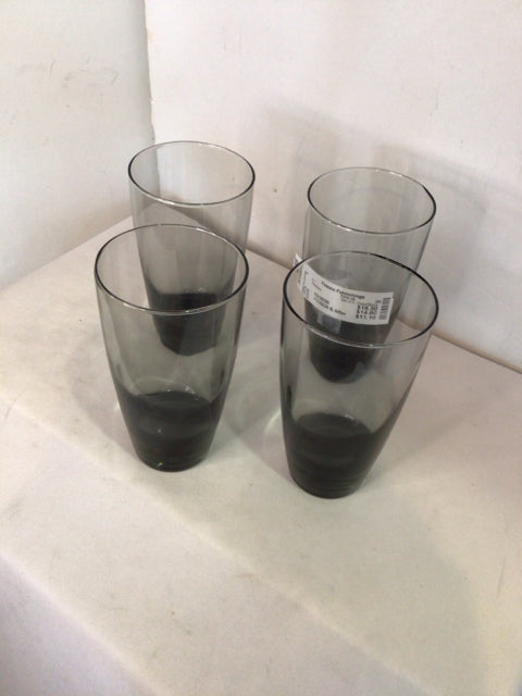 Set of 4 Clear/Black Glass Glasses