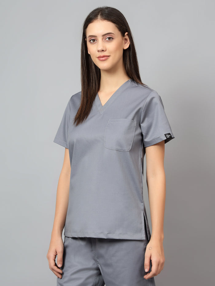 Stretchable (2Way) Women Graphite V-Neck With Straight Pant Scrub Set