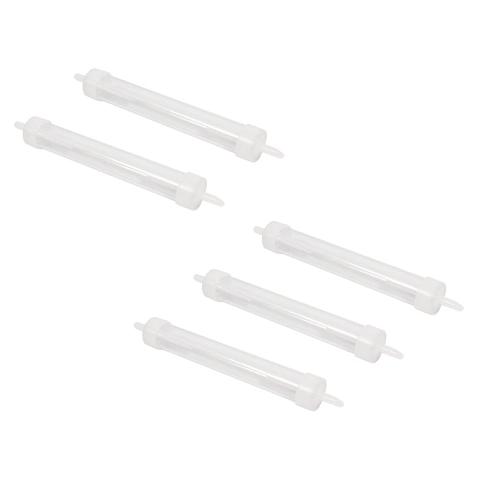 5 white inline water traps scattered on a white background
