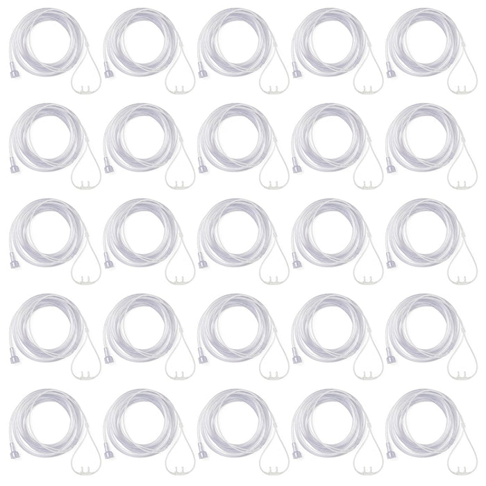 Twenty Five silicone cannulas arranged in a grid pattern on a white background