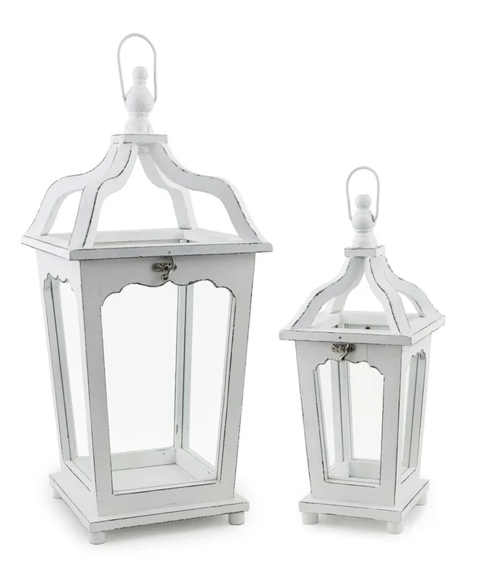 Valparaiso Villa Distressed White Lanterns Set of 2