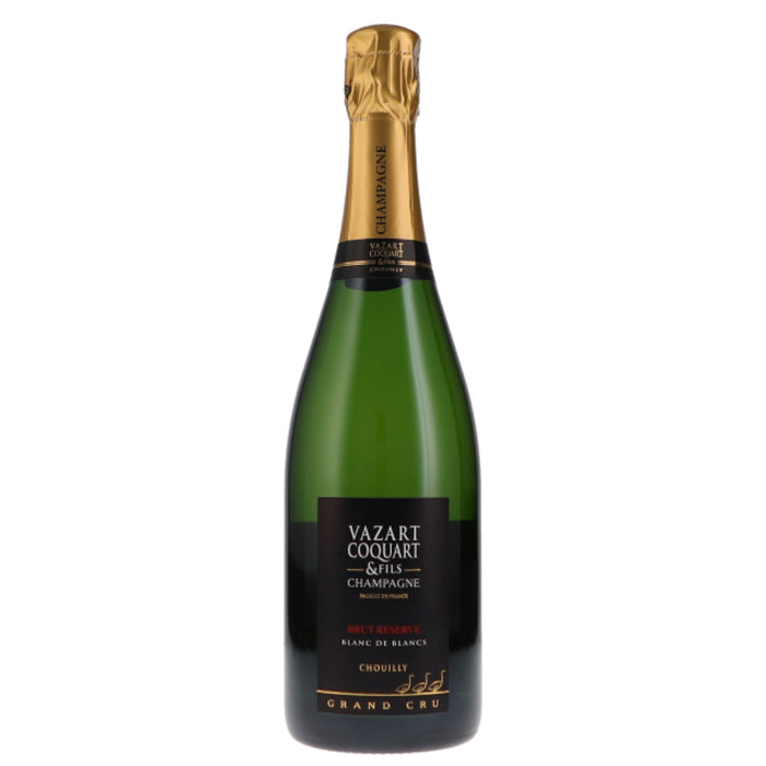 Champagne bottle Vazart-Coquart et Fils Brut Reserve NV, green glass with gold foil.