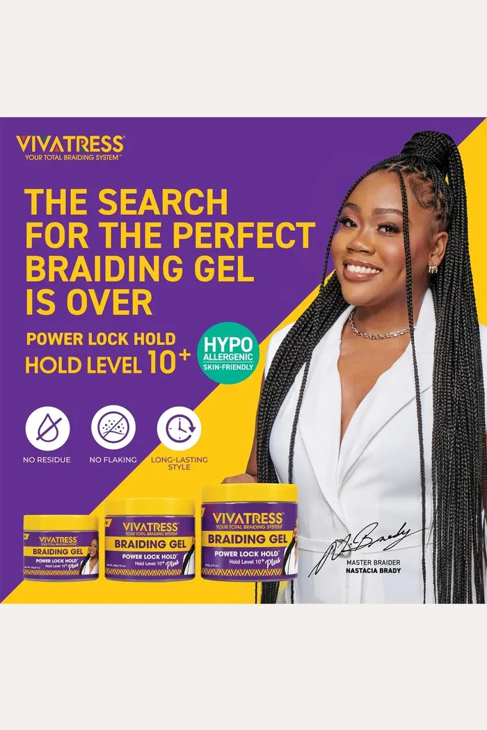 VIVATRESS POWER LOCK HOLD BRAIDING GEL - LEVEL 10+ HOLD 5oz VIVATRESS