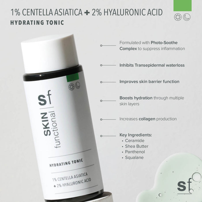 SKIN Functional Hydrating Tonic with details skincare product on a light gray background