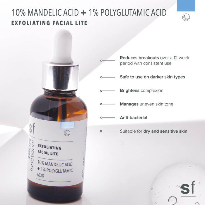 SKIN Functional Exfoliating Facial Lite with details skincare product on a light gray background