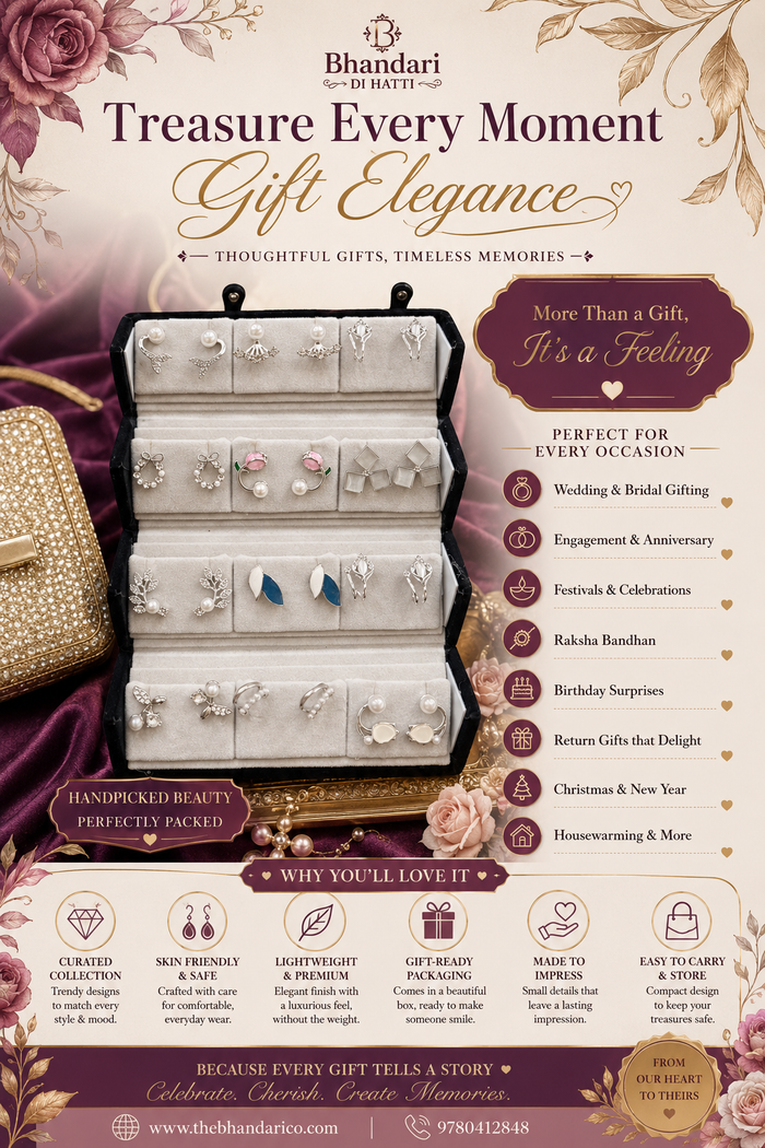 12 Pair Designer Earring Set And Stud With Foldable Storage Box