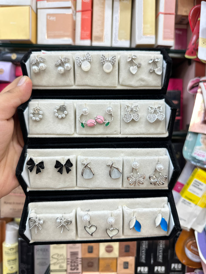 12 Pair Designer Earring Set And Stud With Foldable Storage Box