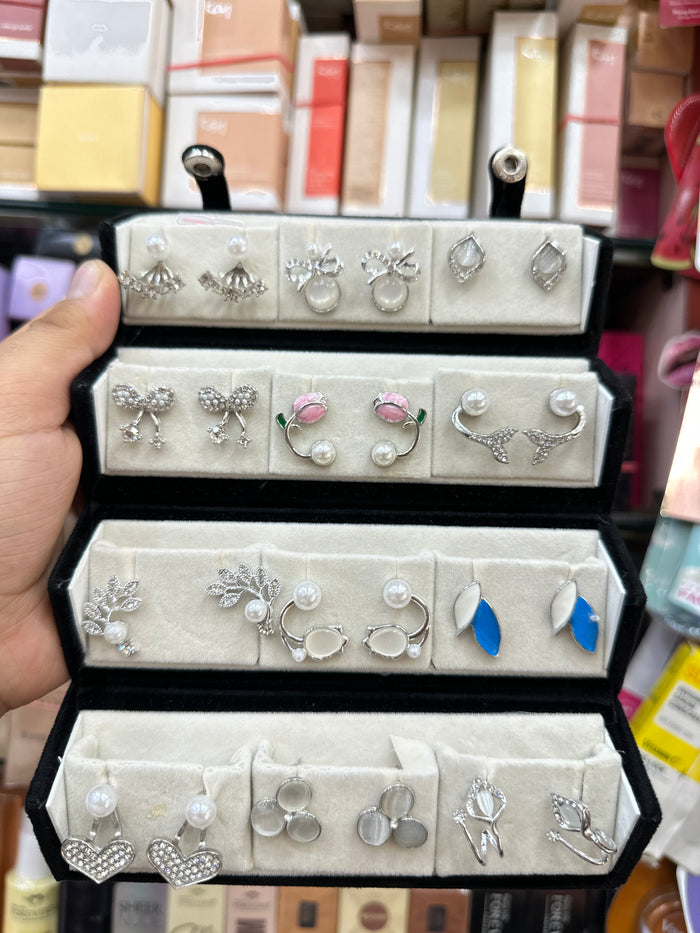 12 Pair Designer Earring Set And Stud With Foldable Storage Box