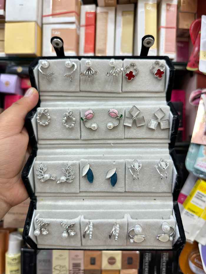 12 Pair Designer Earring Set And Stud With Foldable Storage Box