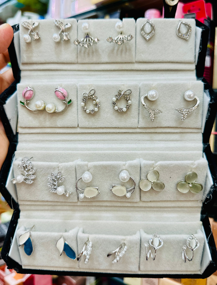 12 Pair Designer Earring Set And Stud With Foldable Storage Box