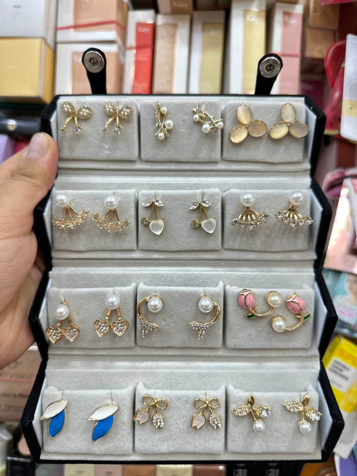 12 Piar Designer Earring Set And Stud With Foldable Storage Box
