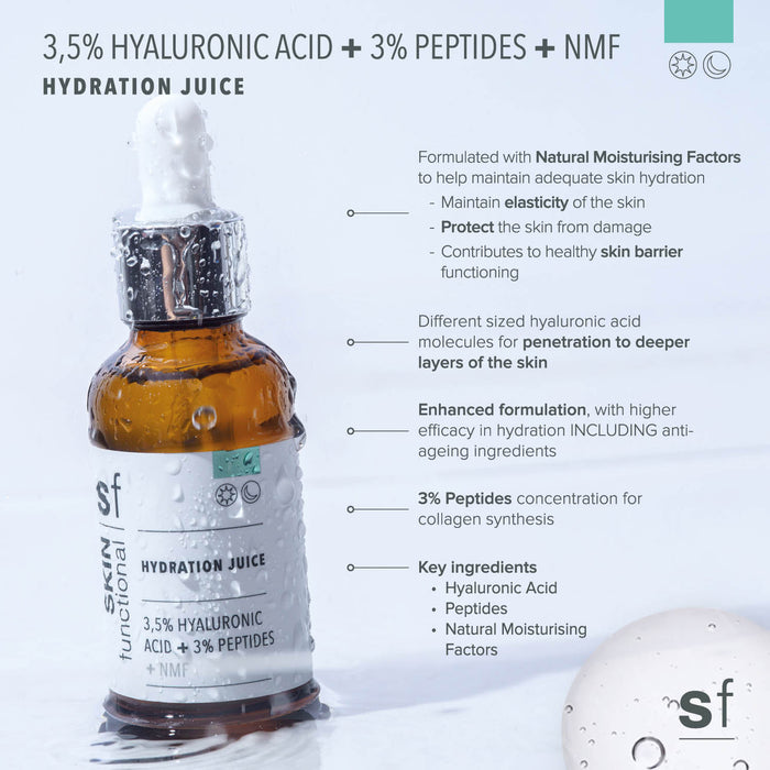 SKIN Functional hydration juice treatment with details skincare product on a grey background