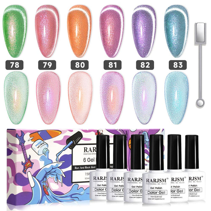 6 Colors Shimmer Velvet Cat Eye Gel Nail Polish Set 7.5 ml