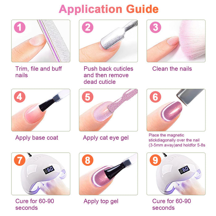 6 Colors Shimmer Velvet Cat Eye Gel Nail Polish Set 7.5 ml