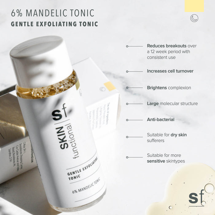 SKIN Functional gentle exfoliating tonic with details skincare product on a grey background