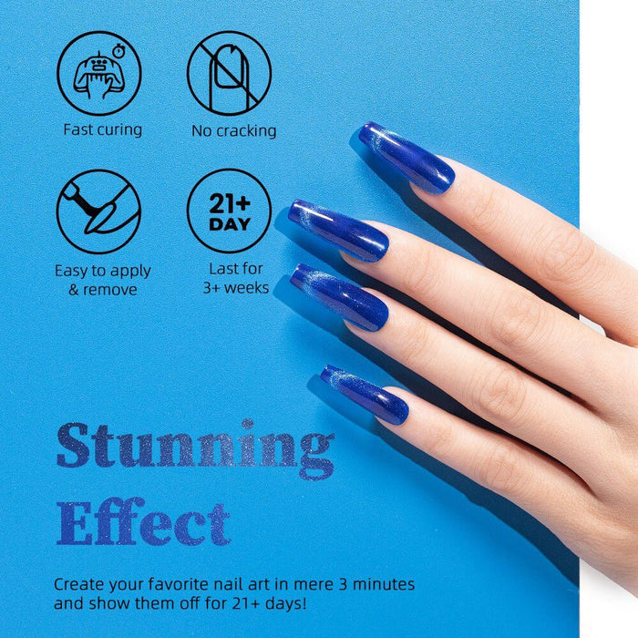 Azure Blue Ice Jelly Cat Eye Nails Crushed Velvet Texture