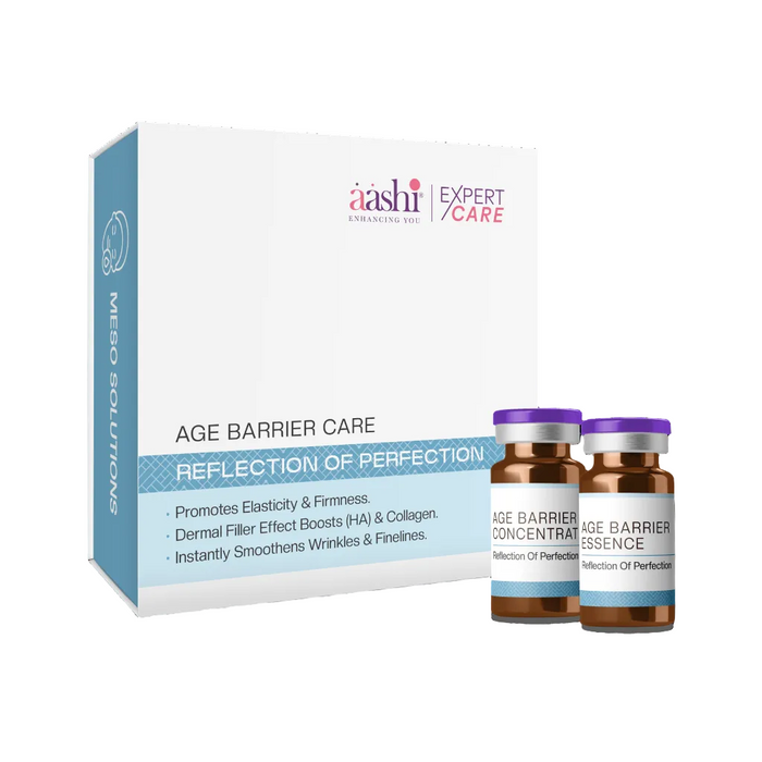 Aashi Age Barrier Care product showcasing its rejuvenating formula designed to combat signs of aging and enhance skin elasticity. This image emphasizes Aashi's effective Age Barrier Care for a youthful complexion.